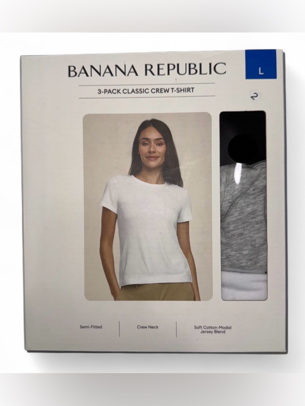 NWT Banana Republic 3 Pack Crew Neck T-Shirts Womens Large Black Gray White New